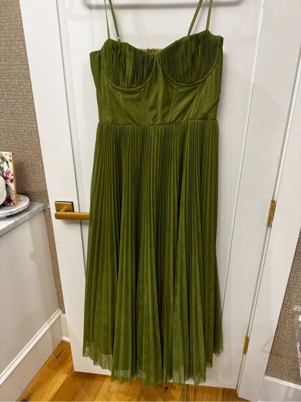 Hutch Olive Green Pleated Midi Dress - Picture 6 of 7